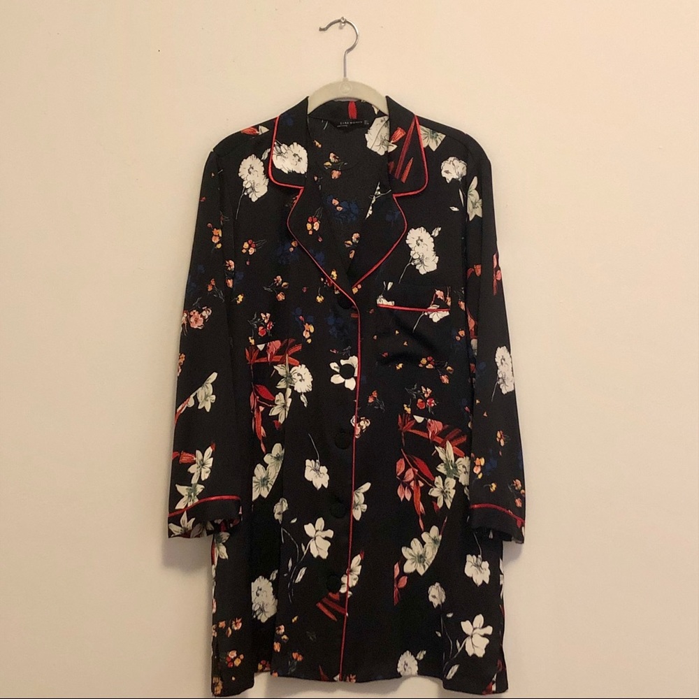 Zara Floral Printed Pajama Style Shirtdress